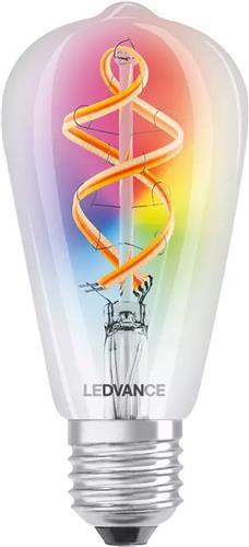 LEDVANCE SMARTE LED-lamp met WiFi-technologie, E27, RGB-kleuren veranderlijk, edisisonform, gekleurd filament als stemmingslicht, vervanging voor conventionele 6-W-gloeilampen, controleerbaar met Alexa, Google & App