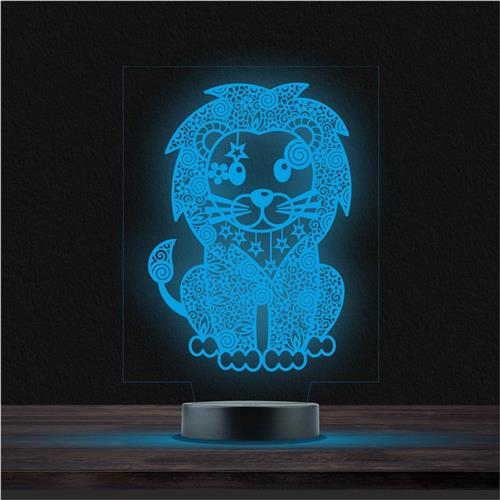 Led Lamp Met Gravering - RGB 7 Kleuren - Leeuw