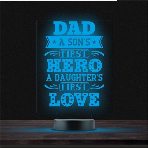 Led Lamp Met Gravering - RGB 7 Kleuren - Dad A Sons First Hero