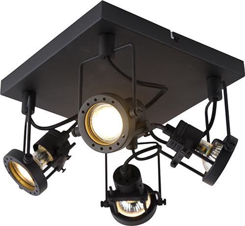 QAZQA suplux - Industriele Plafondspot | Spotje | Opbouwspot - 4 lichts - L 24 cm - Zwart - Industrieel - Woonkamer | Slaapkamer | Keuken