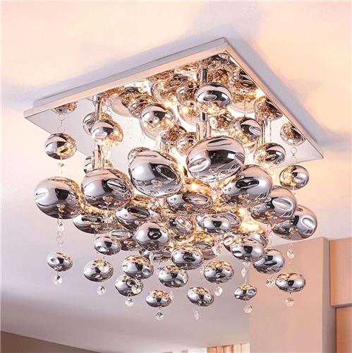 Lindby - hanglamp - 4lichts - metaal, glas - H: 42 cm - G9 - chroom, rook