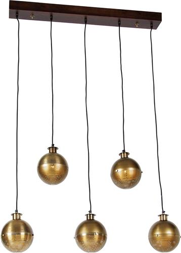 QAZQA haicha - Industriele Hanglamp eettafel voor boven de eettafel | in eetkamer - 5 lichts - L 94 cm - Brons - Industrieel - Woonkamer | Slaapkamer | Keuken
