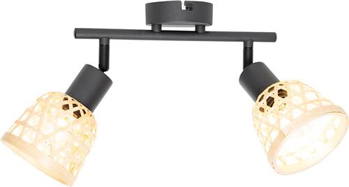 QAZQA rayan - Oosterse Wand en Plafondspot | Spotje | Opbouwspot - 2 lichts - L 45 cm - Naturel - Woonkamer | Slaapkamer | Keuken