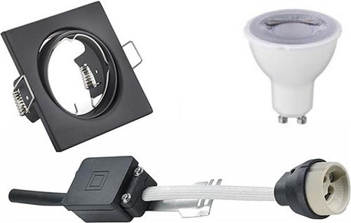 LED Spot Set - Torna - GU10 Fitting - Dimbaar - Inbouw Vierkant - Mat Zwart - 6W - Warm Wit 3000K - Kantelbaar 80mm
