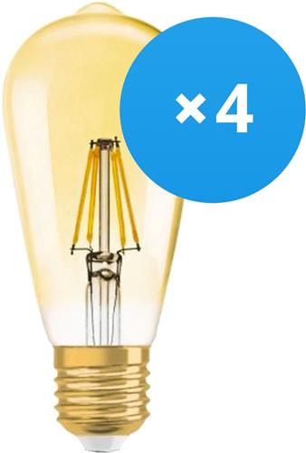 Voordeelpak 4x Ledvance Vintage 1906 LED E27 Peer Helder 6.5W 725lm - 824 Zeer Warm Wit | Dimbaar - Vervangt 55W