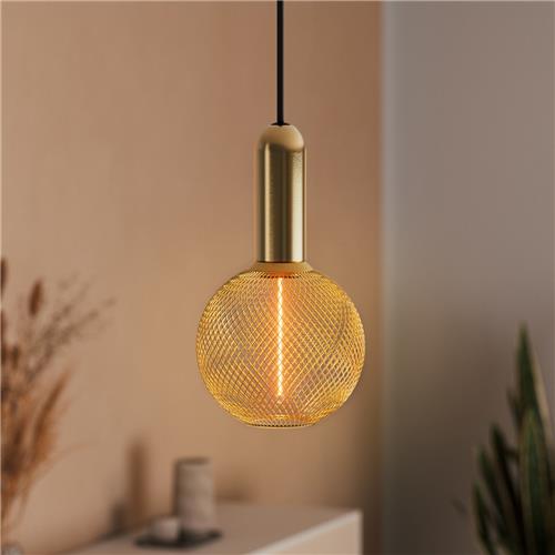 OSRAM DECOR LED-lamp met strofilament in metalen behuizing (bolvormig), loodvrij glas, warm wit comfortlicht (1800 K), 3,5 W / 150 lm, E27 fitting, dimbaar, 125 mm, lampbehuizing in goud.