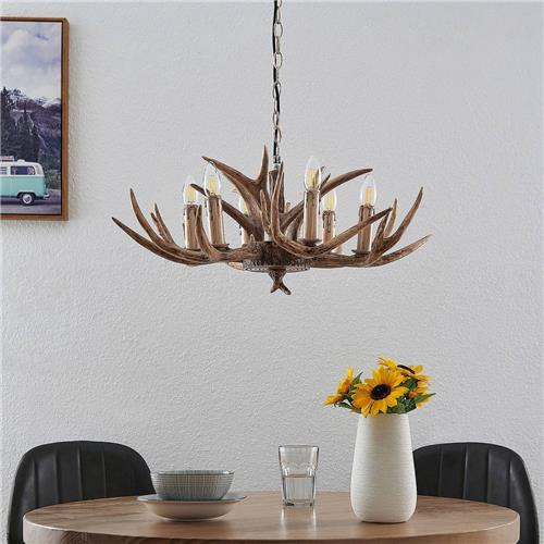 Lindby - hanglamp - 6lichts - Poly, staal - H: 30 cm - E14 - bruin