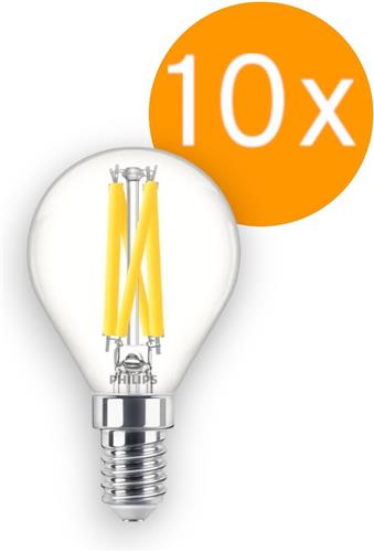 Doos 10 stuks Philips LED Kogellamp E14 3.4W/927-922 470lm Helder DimTone P45 Cri90