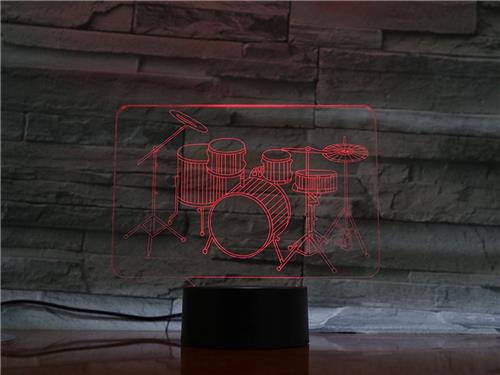 3D Led Lamp Met Gravering - RGB 7 Kleuren - Drumstel