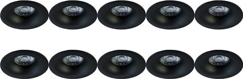 Spot Armatuur 10 Pack - Pragmi Nora Pro - GU10 Inbouwspot - Rond - Zwart - Aluminium - Ø82mm