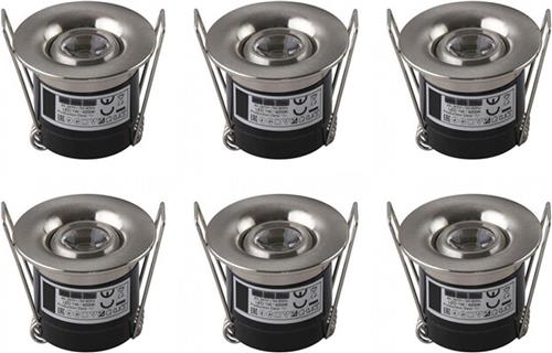 LED Veranda Spot Verlichting 6 Pack - Inbouw Rond 1W - Natuurlijk Wit 4200K - Mat Chroom Aluminium - Ø41mm
