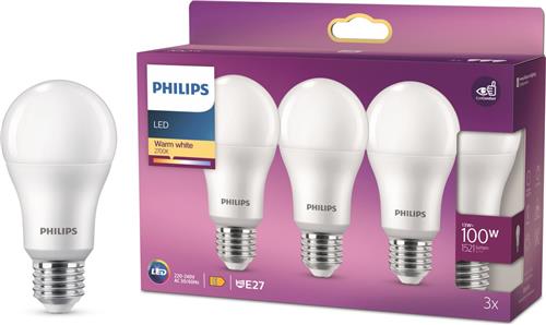 Energiezuinige Philips LED Lamp Mat - 100 W - E27 - warmwit licht - 3 stuks - Bespaar op energiekosten