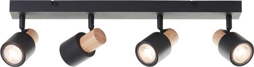 BRILLIANT spotbars, 4x GU10, 58 cm, draaibaar, metaal/hout, zwart/bruin