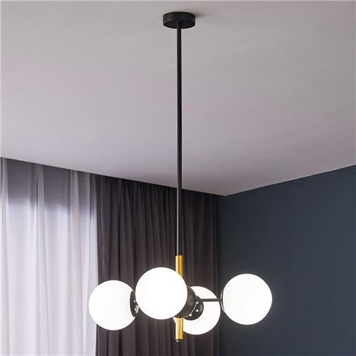 Moderne hanglamp Callie zwart met melkwit glas, 4-lichts