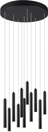 LED Hanglamp - Torna Tular - 22W - Warm Wit 3000K - Dimbaar - Rond - Mat Zwart - Aluminium