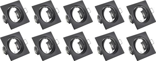 Spot Armatuur 10 Pack - Trion - GU10 Inbouwspot - Vierkant - Zwart - Aluminium - Kantelbaar 80mm