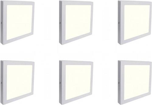 LED Downlight 6 Pack - Opbouw Vierkant 18W - Natuurlijk Wit 4200K - Mat Wit Aluminium - 225mm