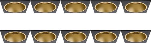 Spot Armatuur 10 Pack - Proma Minko Pro - GU10 Inbouwspot - Vierkant - Zwart/Goud - Aluminium - Verdiept - 90mm