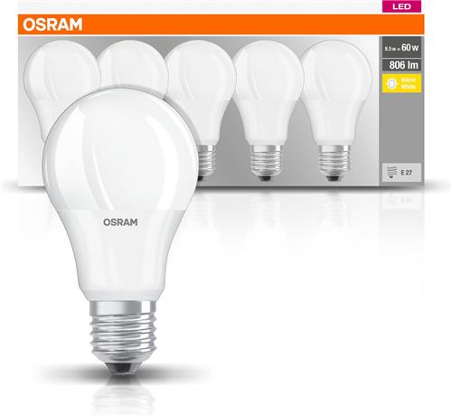 OSRAM LED lamp - Classic A 60 - E27 - mat - 8,5W - 806 lumen - warm wit - 5 stuks