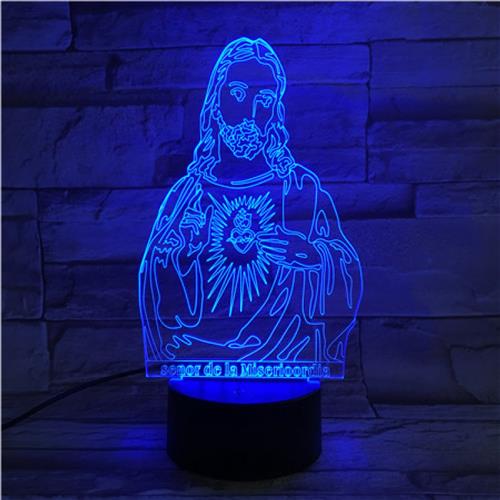 3D Led Lamp Met Gravering - RGB 7 Kleuren - Jezus