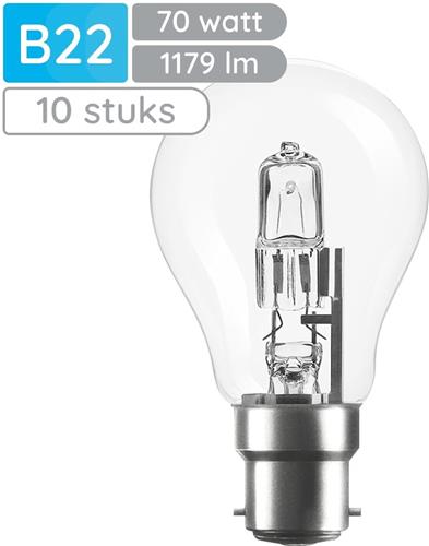 Modee B22 Halogeen Lamp Dimbaar 70W ECO - 1179lm - 2700K - Warm Wit - ECO Halogeen Globe A55 - 10 stuks
