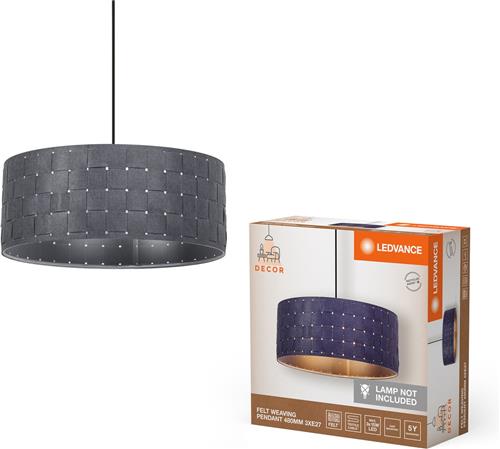 LEDVANCE 3-lamps hanglamp Decor Felt Weaving grijs van vilt en metaal, E27, 480 mm, warme lichteffecten dankzij geweven lampenkap, duurzaam dankzij vervangbare lichtbron, eenvoudig te installeren