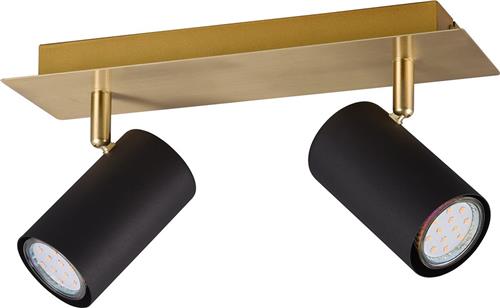 LED Plafondspot - Trion Milona - GU10 Fitting - 2-lichts - Rond - Mat Zwart/Goud - Aluminium