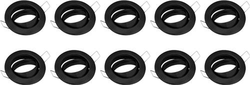 Spot Armatuur 10 Pack - GU10 Inbouwspot - Rond - Zwart - Aluminium - Kantelbaar Ø82mm