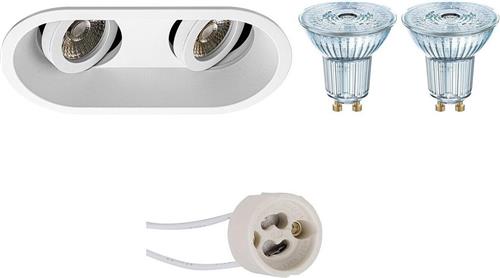 LED Spot Set - OSRAM Parathom PAR16 930 36D - Pragmi Zano Pro - GU10 Fitting - Dimbaar - Inbouw Ovaal Dubbel - Mat Wit - 3.7W - Warm Wit 3000K - Kantelbaar - 185x93mm