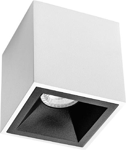 Opbouwspot GU10 - Pragmi Cliron Pro - Opbouw Vierkant - Mat Wit/Zwart - Aluminium - Verdiept - 90mm