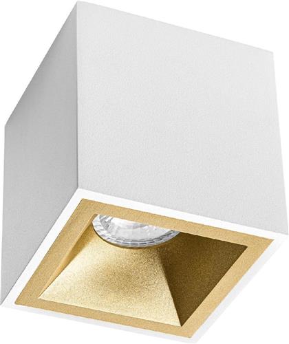 Opbouwspot GU10 - Pragmi Cliron Pro - Opbouw Vierkant - Mat Wit/Goud - Aluminium - Verdiept - 90mm