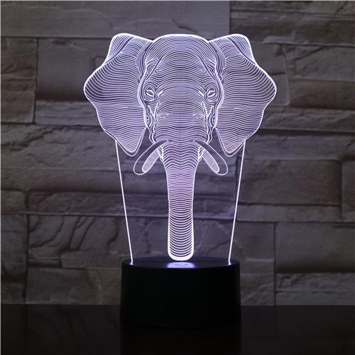 3D Led Lamp Met Gravering - RGB 7 Kleuren - Olifant