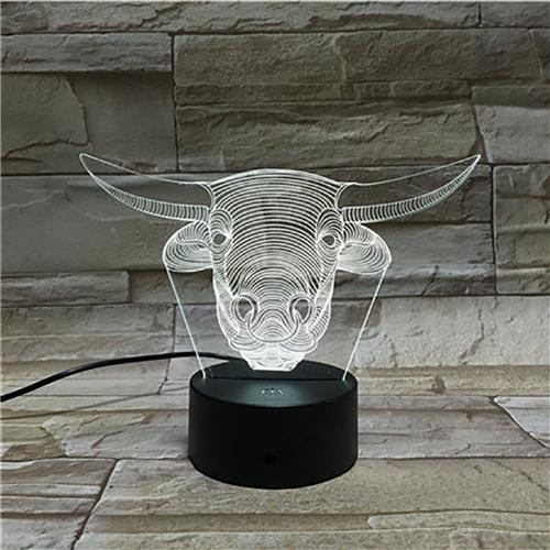 3D Led Lamp Met Gravering - RGB 7 Kleuren - Stier