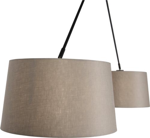 QAZQA blitz - Landelijke Hanglamp met kap - 2 lichts - L 750 mm - Taupe - Woonkamer | Slaapkamer | Keuken