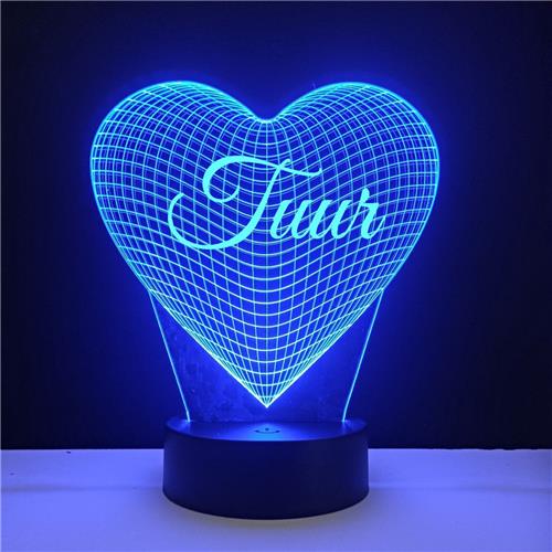 3D LED Lamp - Hart Met Naam - Tuur