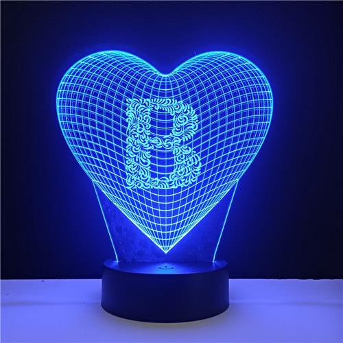 3D LED Lamp - Hart Met Letter - B