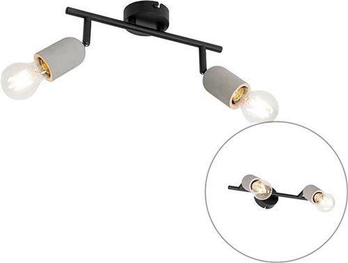 QAZQA pedra - Landelijke Plafondspot | Spotje | Opbouwspot - 2 lichts - L 30 cm - Zwart - Woonkamer | Slaapkamer | Keuken