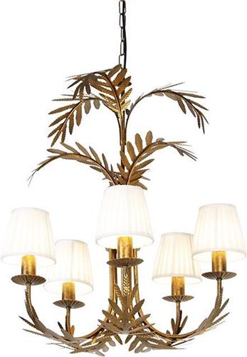 QAZQA botanica - Klassieke Kroonluchter met kap - 5 lichts - Ø 54 cm - Goud/messing - Woonkamer | Slaapkamer | Keuken