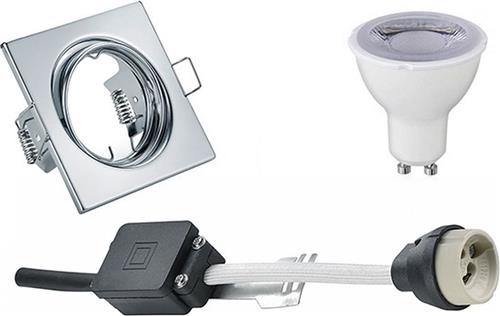 LED Spot Set - Trion - GU10 Fitting - Dimbaar - Inbouw Vierkant - Glans Chroom - 6W - Helder/Koud Wit 6400K - Kantelbaar 80mm