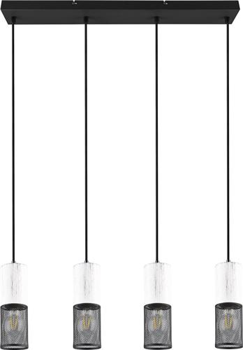 LED Hanglamp - Hangverlichting - Trion Josh - E27 Fitting - 4-lichts - Rond - Zwart Wit - Metaal