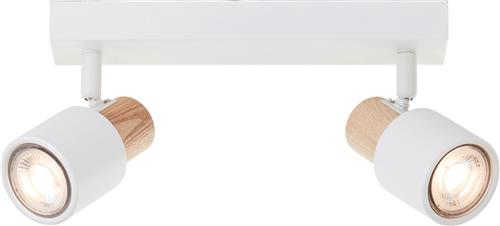 BRILLIANT spotbars, 2x GU10, 58 cm, draaibaar, metaal/hout, wit/bruin