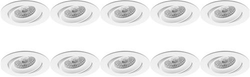 Spot Armatuur 10 Pack - Pragmi Delton Pro - GU10 Inbouwspot - Rond - Wit - Aluminium - Kantelbaar - Ø82mm