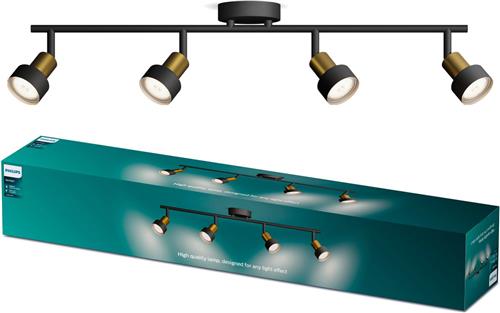 Philips Conduit Spot - Plafondspot met vier lichtpunten - Zwart met goud design - GU10 LED fitting