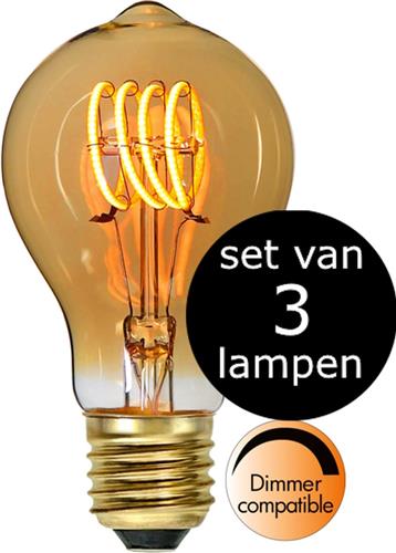 Star Trading - 3-Pack | LED - Bol Standaard- Edison Lamp - E27 - 2.5W -Super Warm Wit - 2200K - Dimbaar