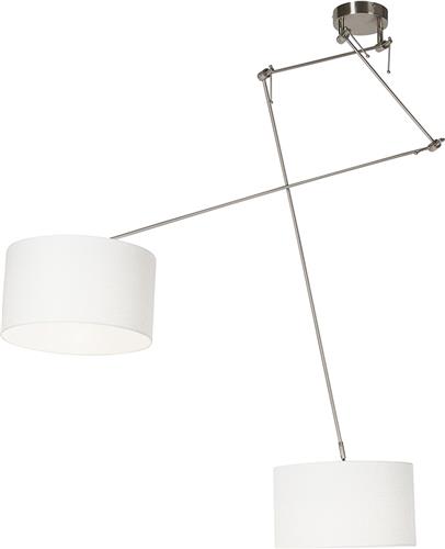 QAZQA Smart hanglamp staal met kap 35 cm wit incl. 2 Wifi A60 - Blitz
