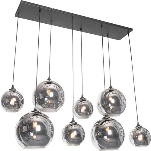 QAZQA sandra - Art Deco Dimbare LED Smart Grote hanglamp incl. wifi met Dimmer voor boven de eettafel | in eetkamer - 8 lichts - L 140 cm - Zwart - Woonkamer | Slaapkamer | Keuken