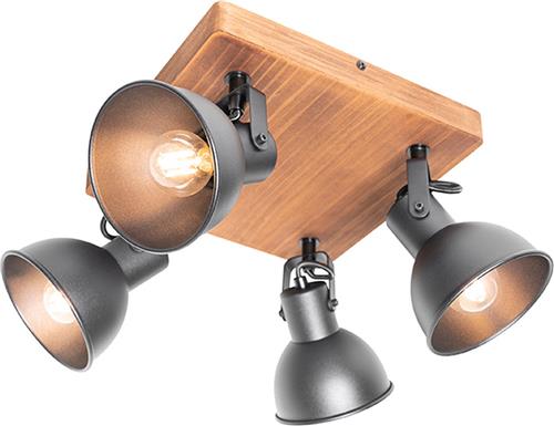 QAZQA tommy - Industriele Plafondspot | Spotje | Opbouwspot - 4 lichts - L 36 cm - Zwart - Industrieel - Woonkamer | Slaapkamer | Keuken