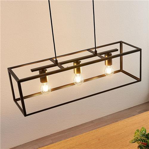 Lindby - hanglamp - 3lichts - staal - H: 20 cm - E27 - mat zwart