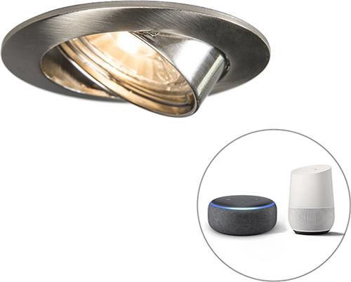 QAZQA edu - Moderne LED Smart Inbouwspot incl. wifi - 1 lichts - Ø 8.2 cm - Staal - Woonkamer | Slaapkamer | Keuken
