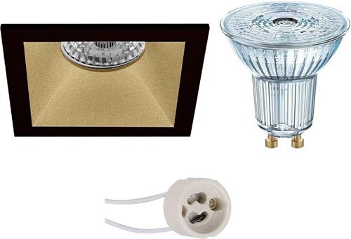 LED Spot Set - OSRAM Parathom PAR16 940 36D - Pragmi Pollon Pro - GU10 Fitting - Dimbaar - Inbouw Vierkant - Mat Zwart/Goud - 5.5W - Natuurlijk Wit 4000K - Verdiept - 82mm